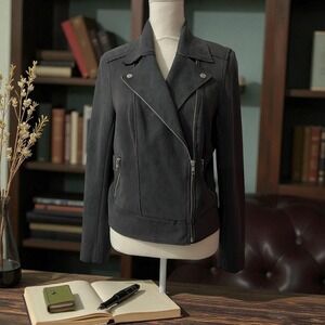 LEVEL 99  Gray Faux Suede Moto Jacket Asymmetrical‎ Zip Size M